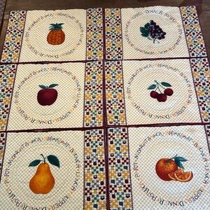 Set of Six Handmade Country Farmhouse Quilted Fruit Themed Placemats